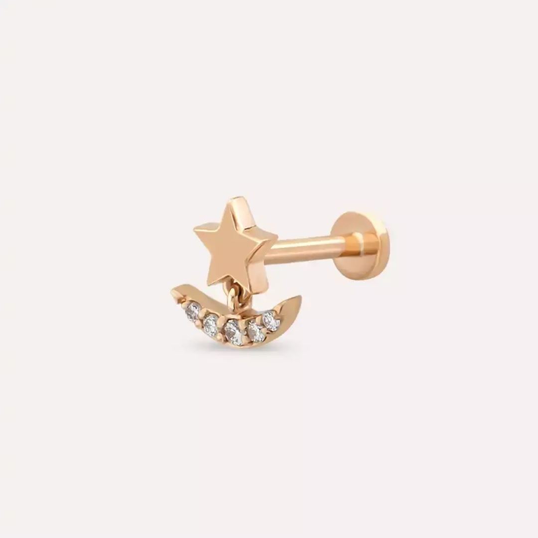 Aster Pırlanta Taşlı Rose Altın Piercing