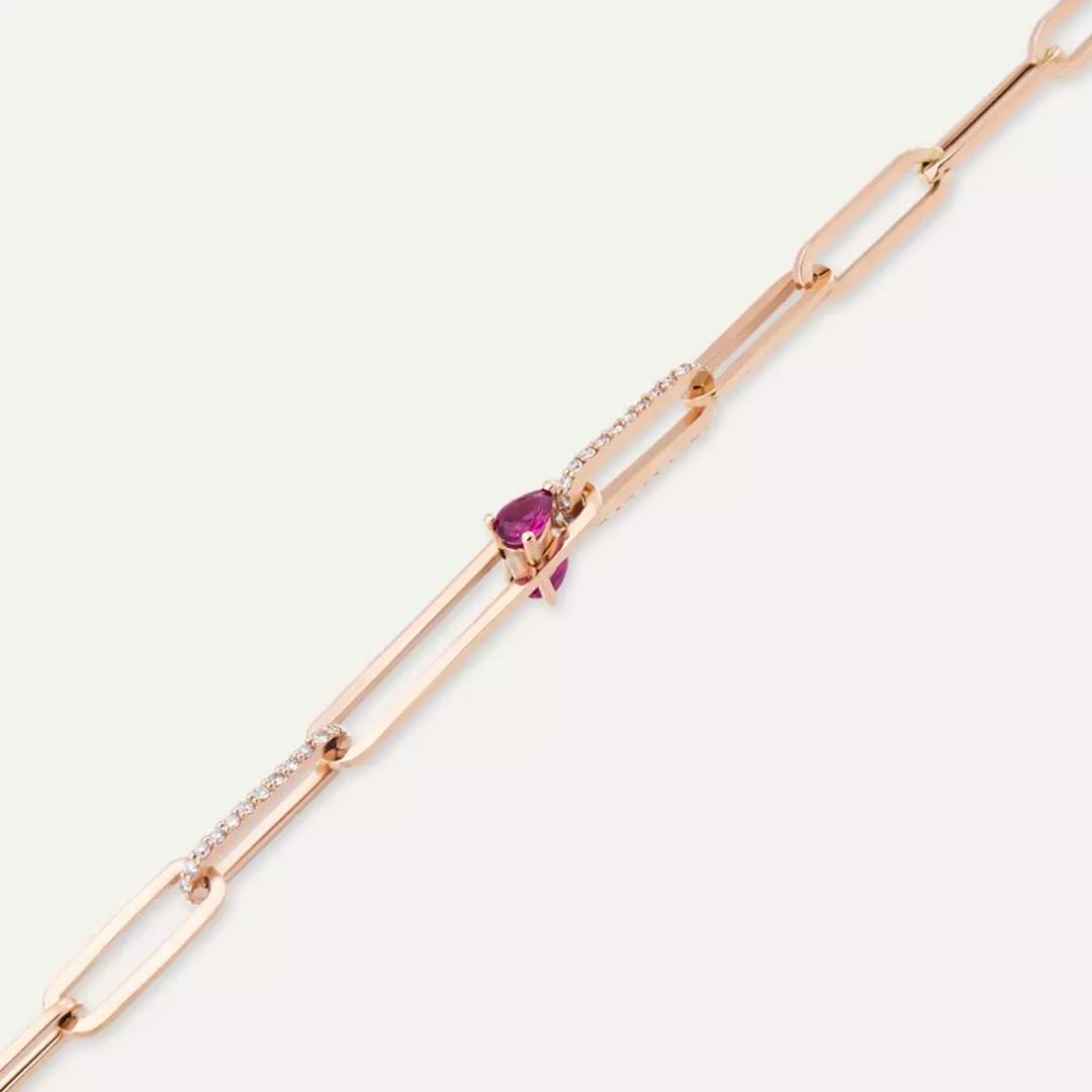 Nest Yakut ve Pırlanta Taşlı Rose Altın Bileklik