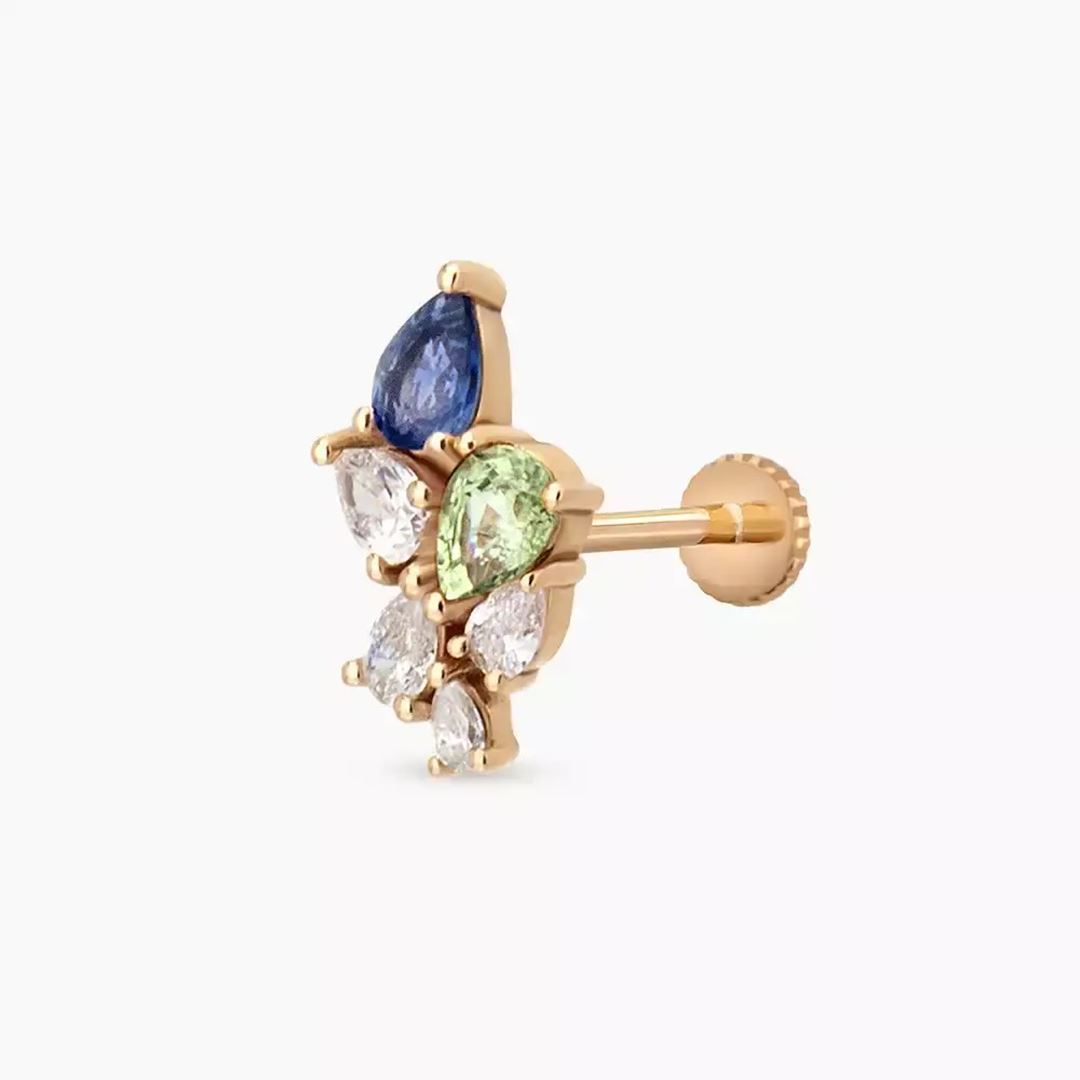 Sheaf Multicolor Safir ve Pırlanta Taşlı Rose Altın Piercing