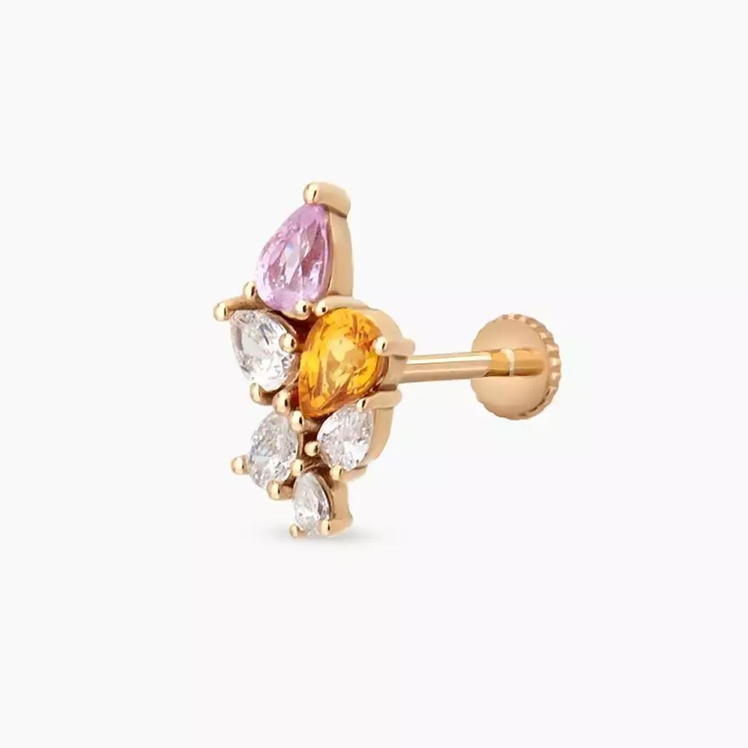 Sheaf Pırlanta ve Multicolor Safir Taşlı Rose Altın Piercing
