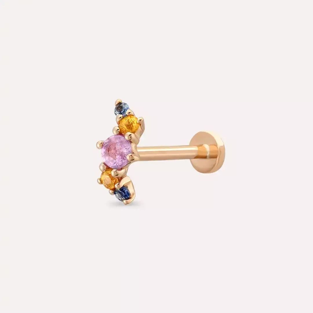 Chic Multicolor Safir Taşlı Rose Altın Piercing