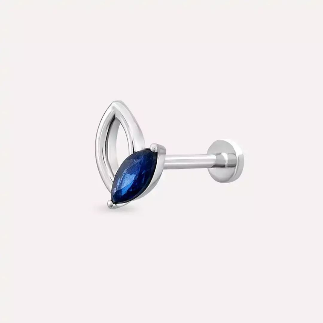 Frond Blue Safir Taşlı Beyaz Altın Piercing