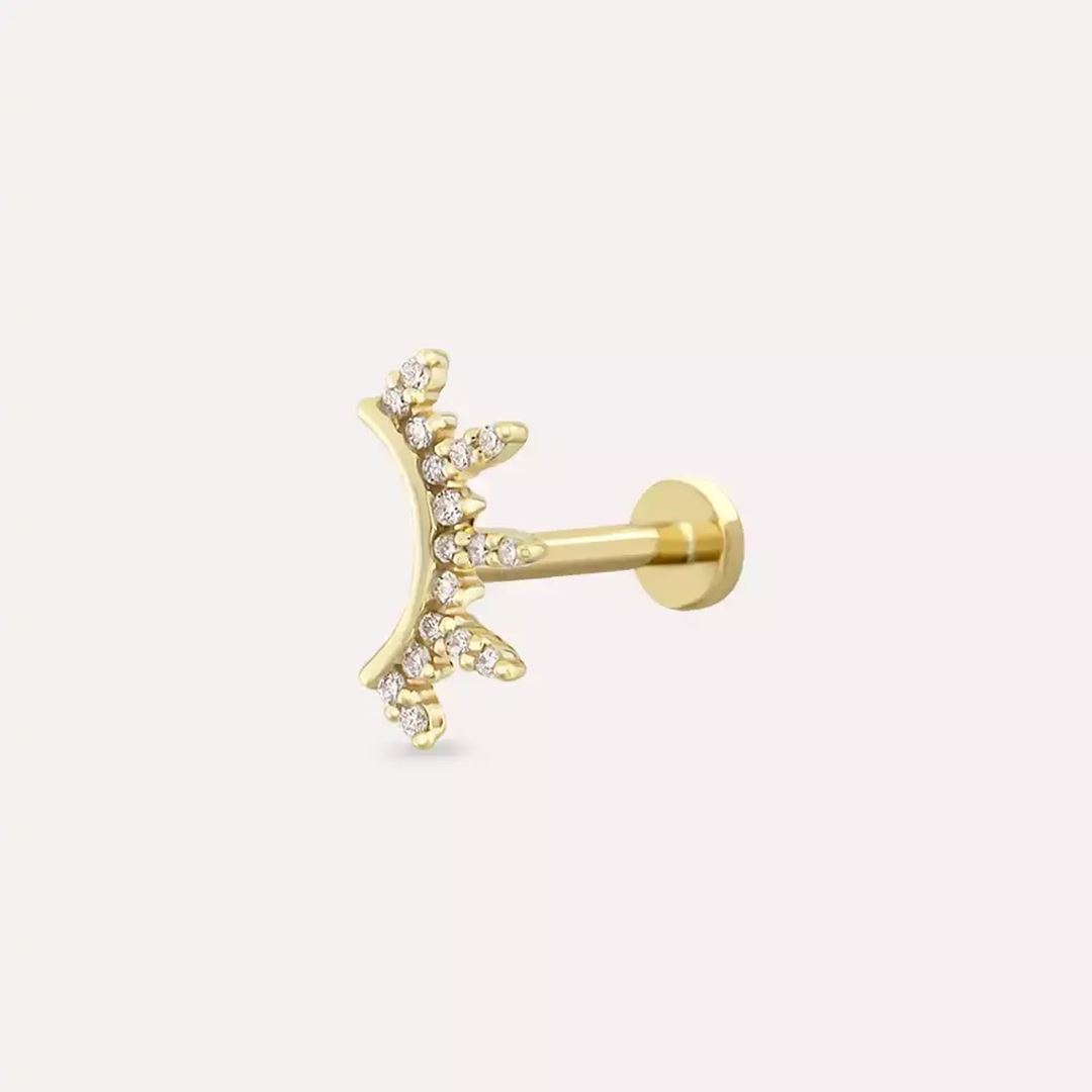 Pearl Pırlanta Taşlı Sarı Altın Piercing