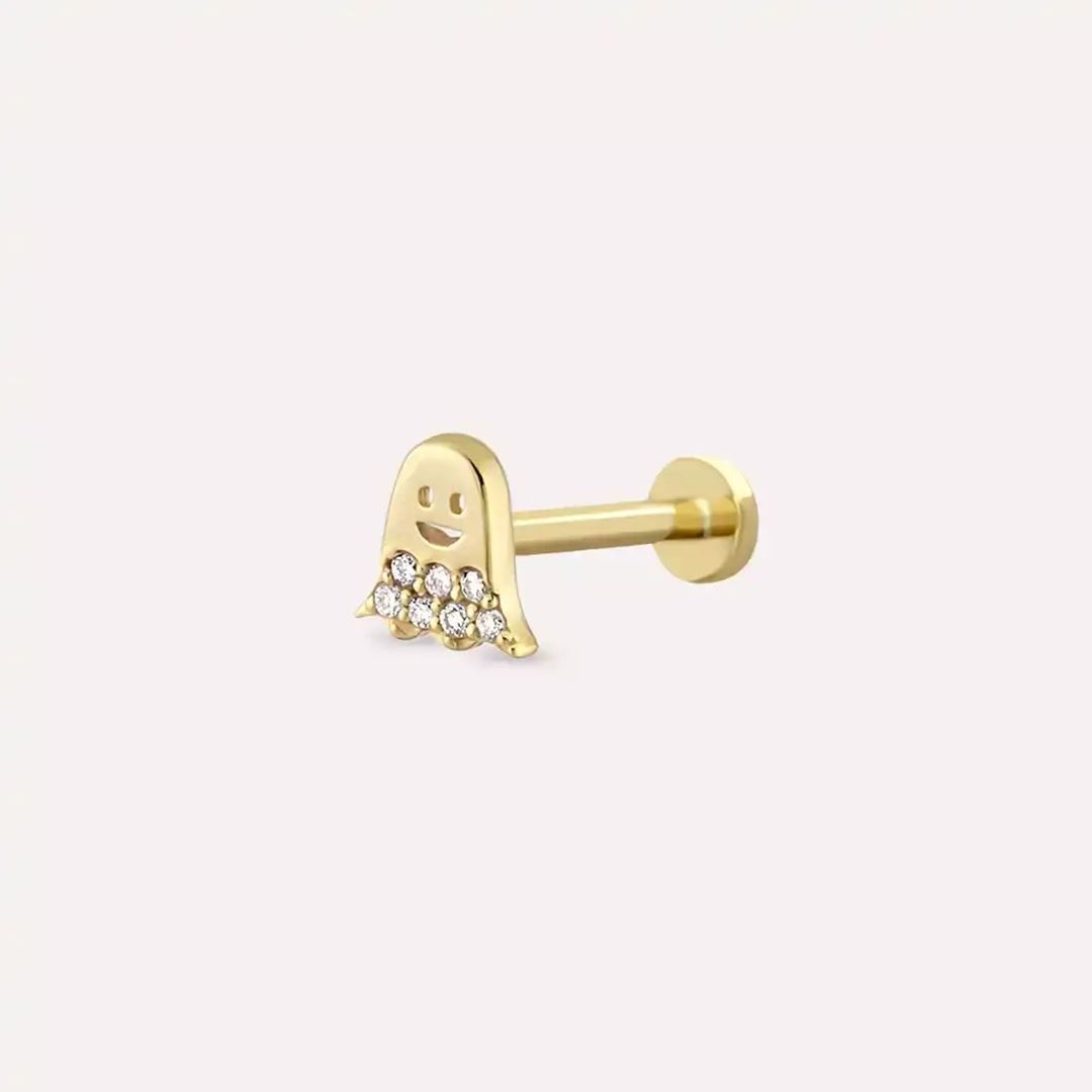 Casper Pırlanta Taşlı Sarı Altın Piercing