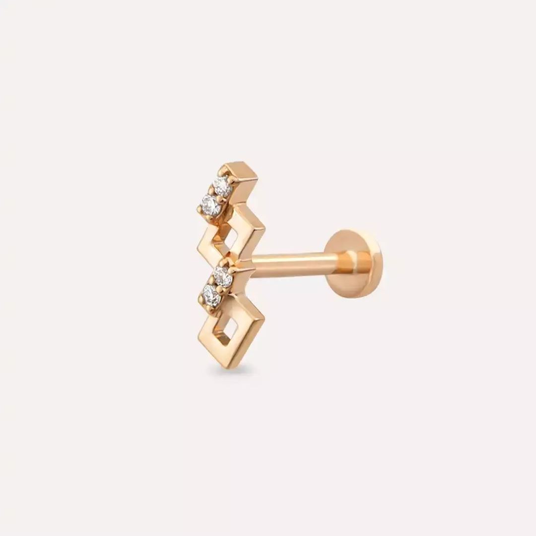 Riddle Pırlanta Taşlı Rose Altın Piercing