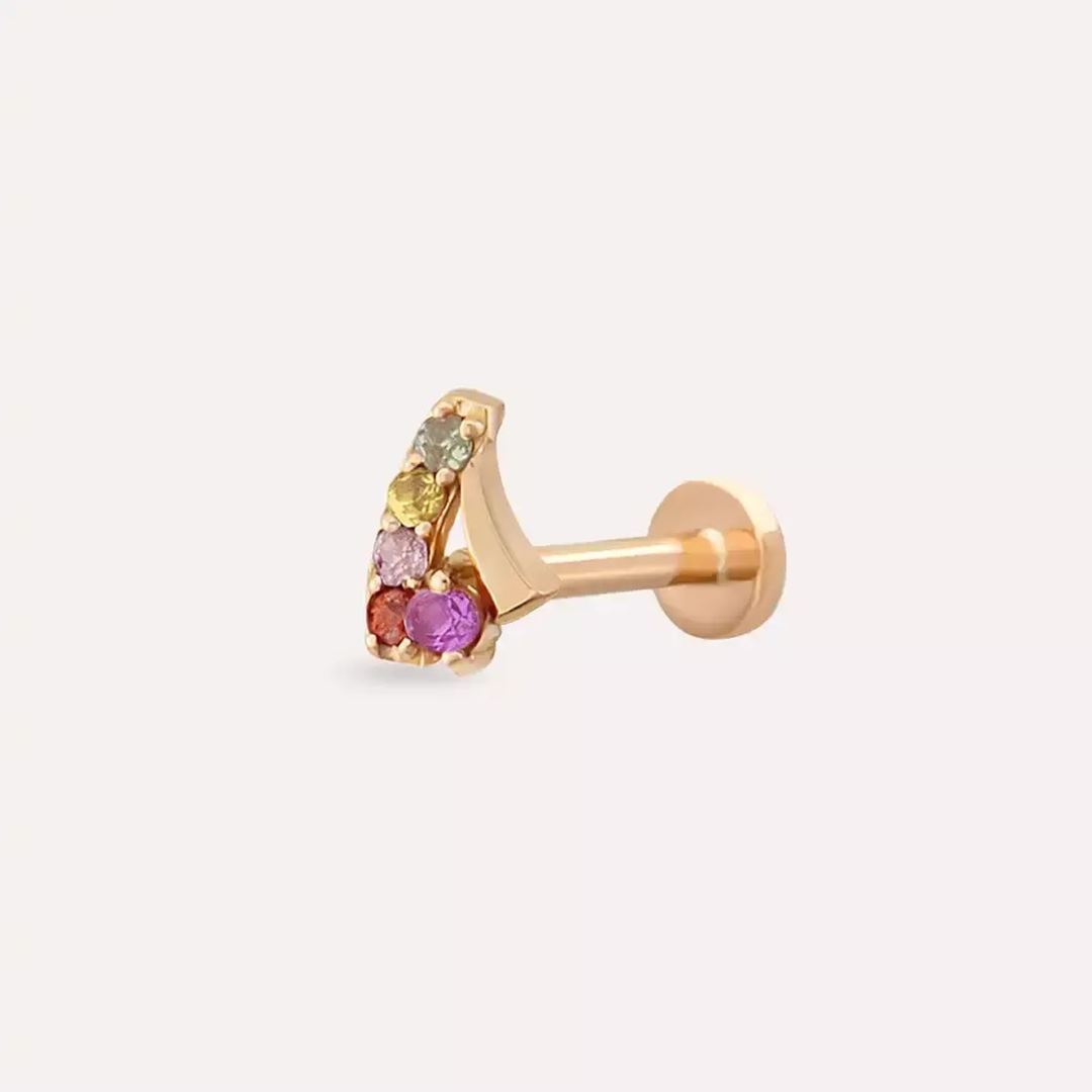 Niva Multciolor Safir Taşlı Rose Altın Piercing