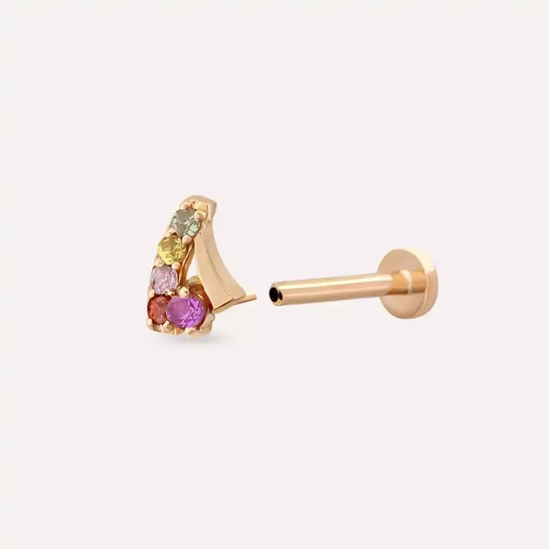 Niva Multciolor Safir Taşlı Rose Altın Piercing