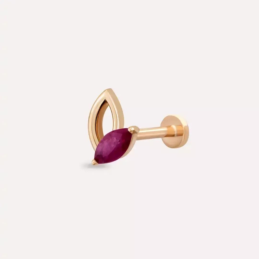 Frond Yakut Taşlı Rose Altın Piercing