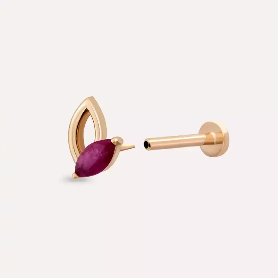 Frond Yakut Taşlı Rose Altın Piercing