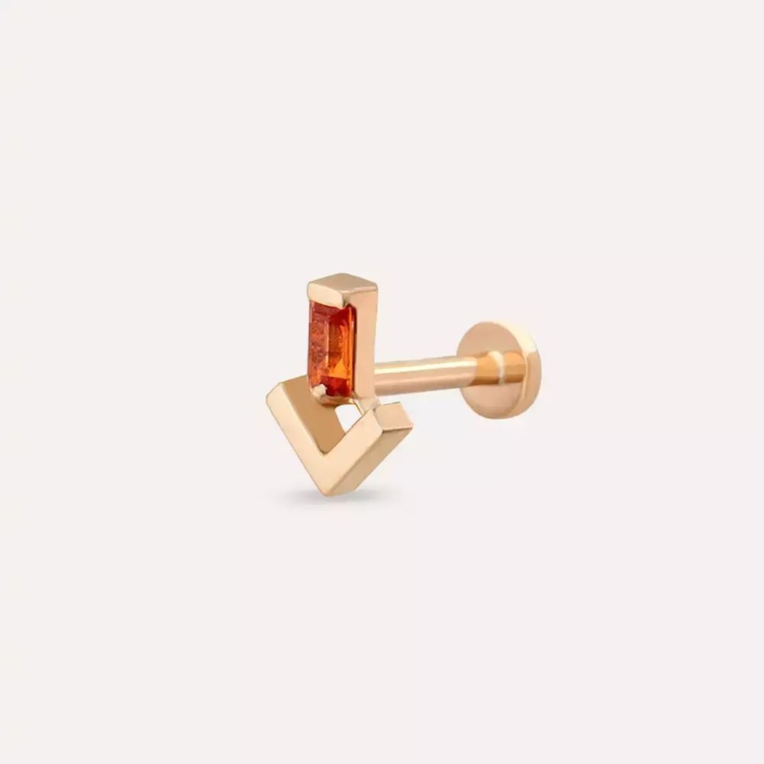 Lumi Orange Safir Taşlı Rose Altın Piercing