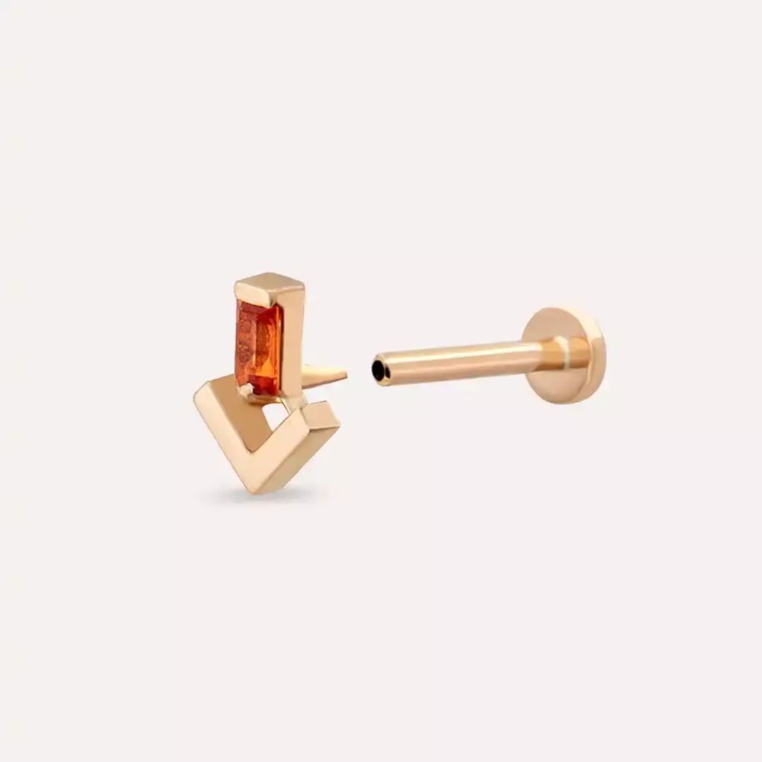 Lumi Orange Safir Taşlı Rose Altın Piercing