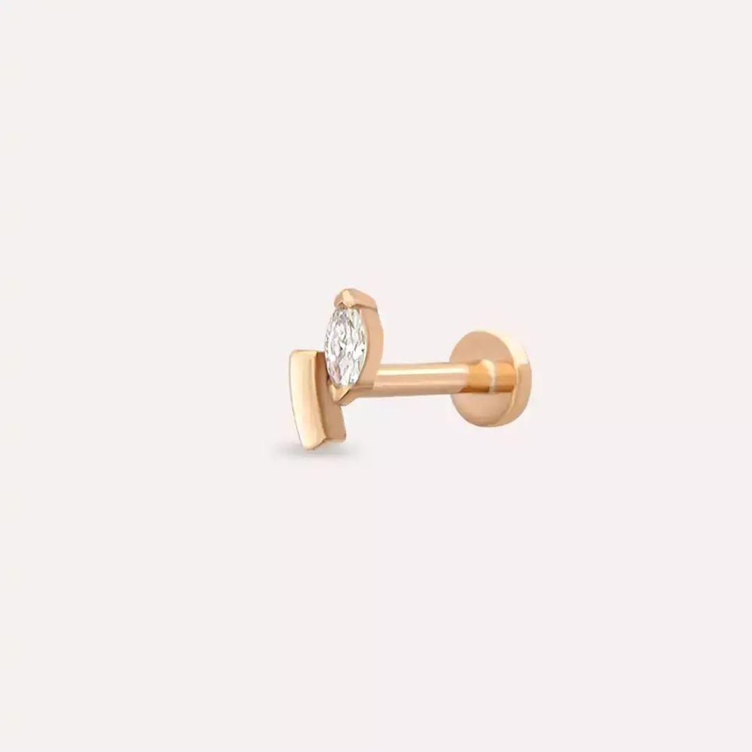 Mira Pırlanta Taşlı Rose Altın Piercing