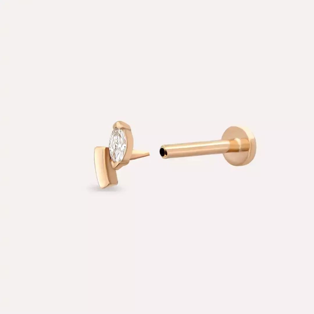 Mira Pırlanta Taşlı Rose Altın Piercing