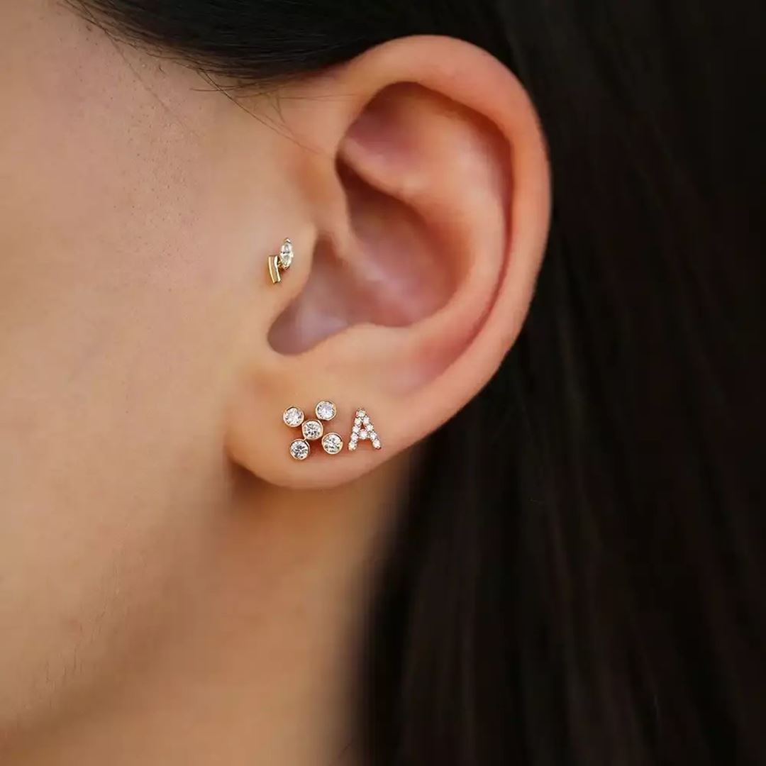Mira Pırlanta Taşlı Rose Altın Piercing