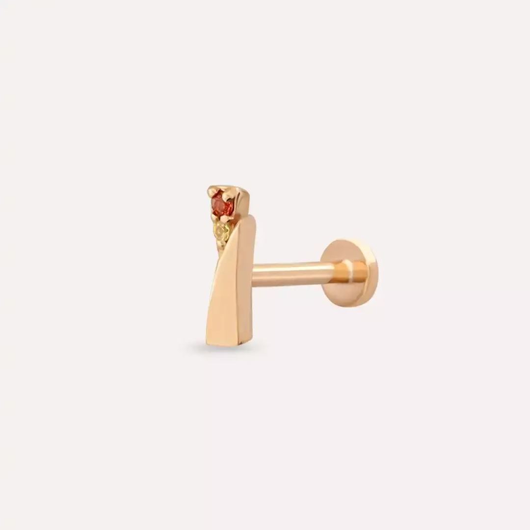 Vina Yellow ve Orange Safir Taşlı Rose Altın Piercing