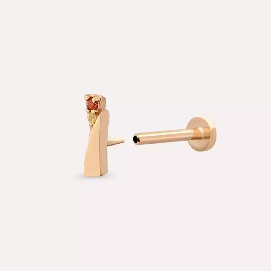 Vina Yellow ve Orange Safir Taşlı Rose Altın Piercing