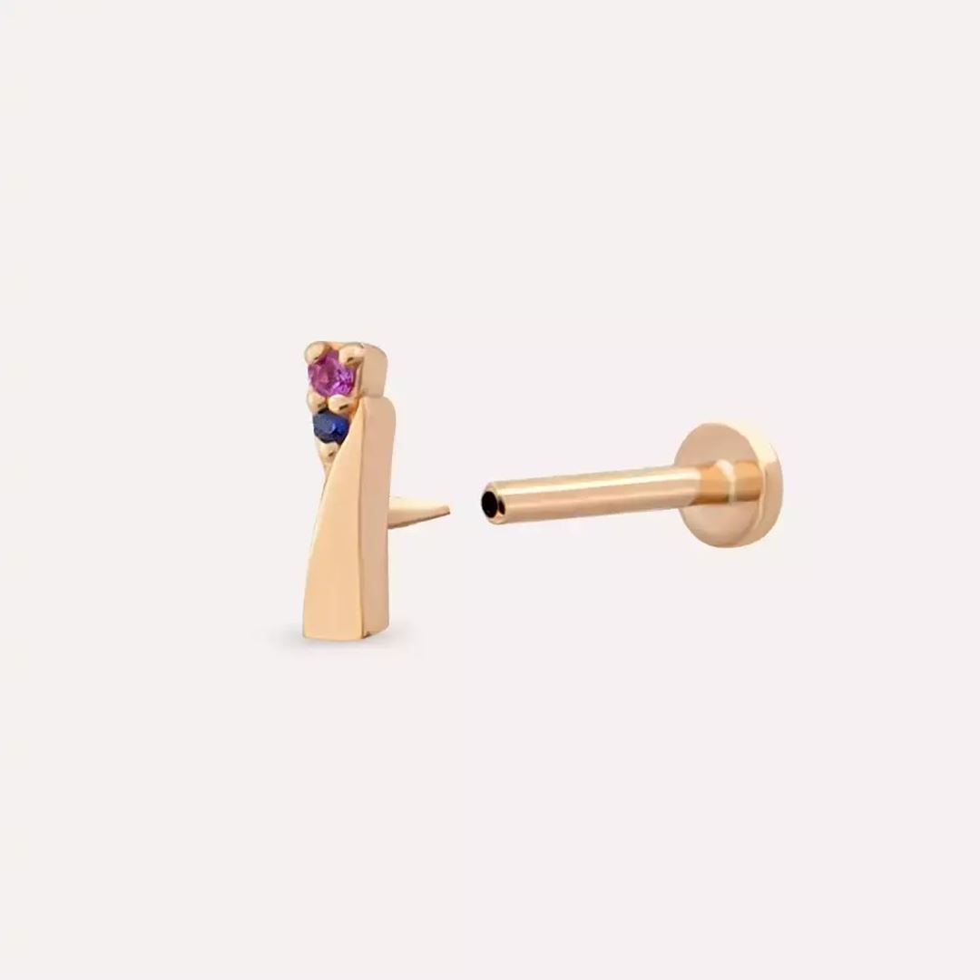 Vina Multicolor Safir Taşlı Rose Altın Piercing