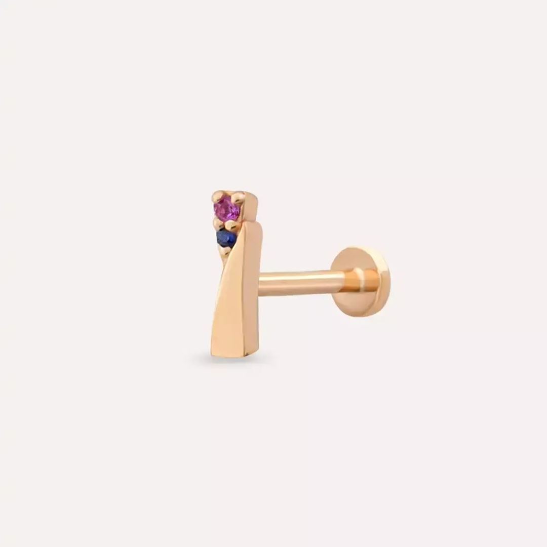 Vina Multicolor Safir Taşlı Rose Altın Piercing