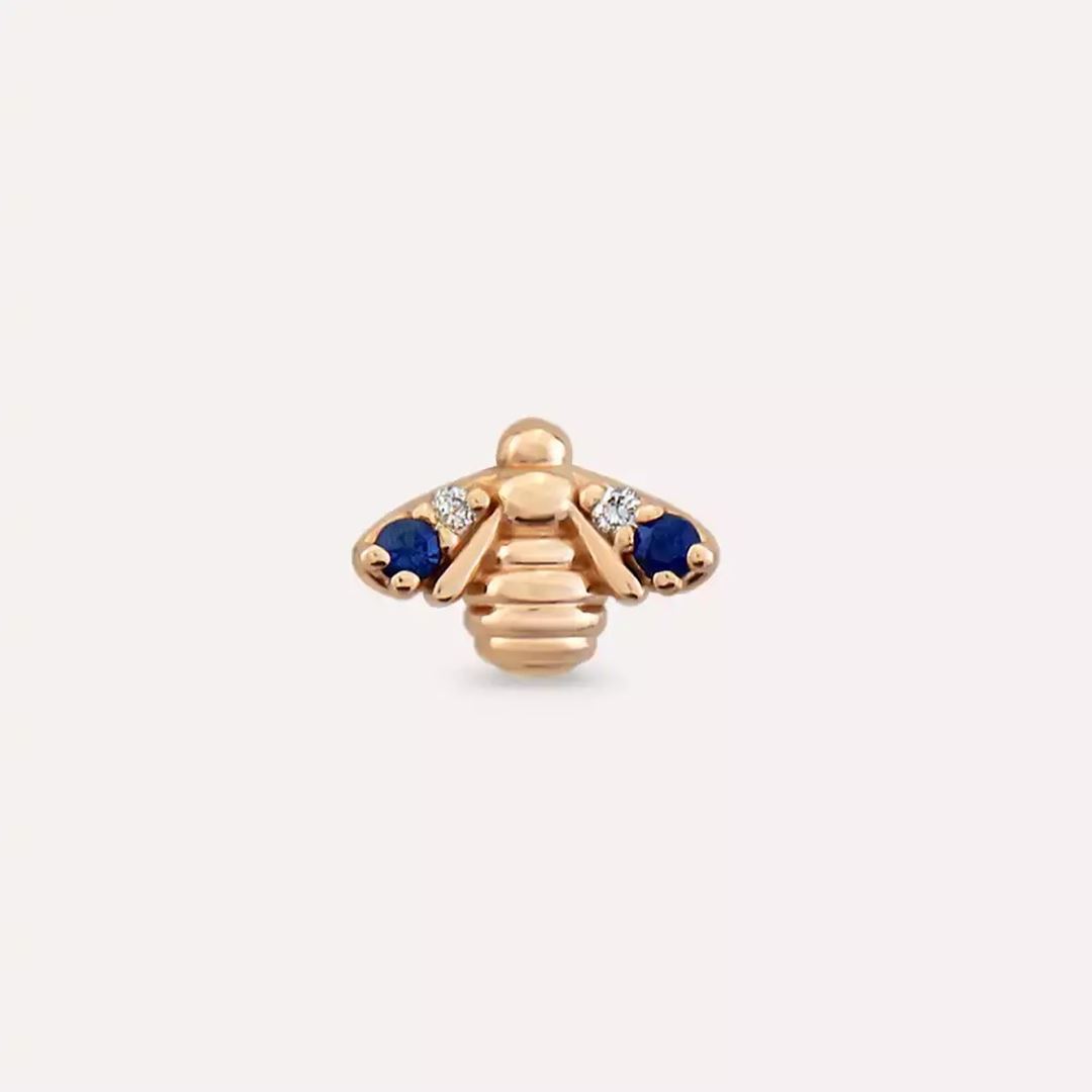 Maya Blue Safir ve Pırlanta Taşlı Rose Altın Piercing