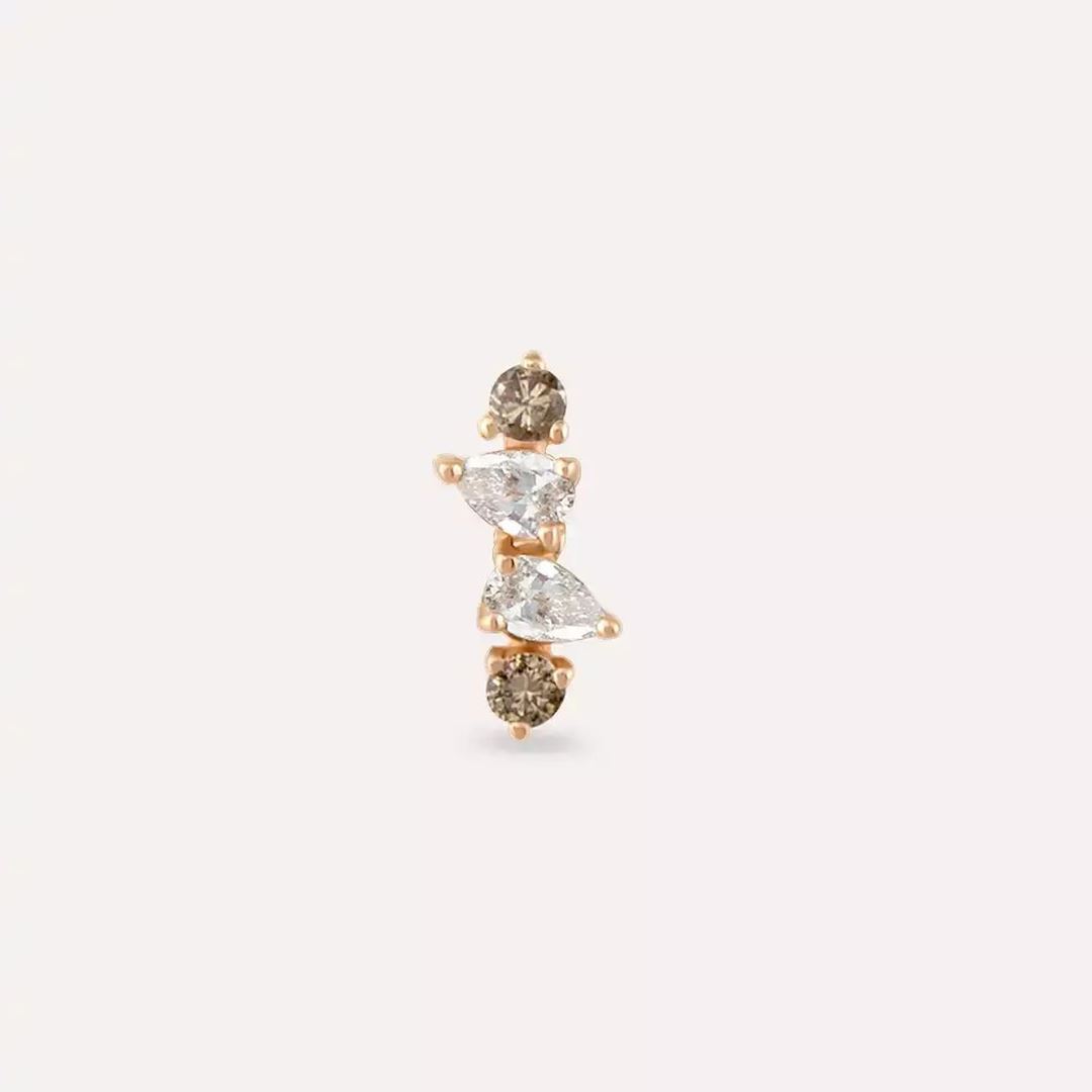 Brill Brown Pırlanta Taşlı Rose Altın Piercing