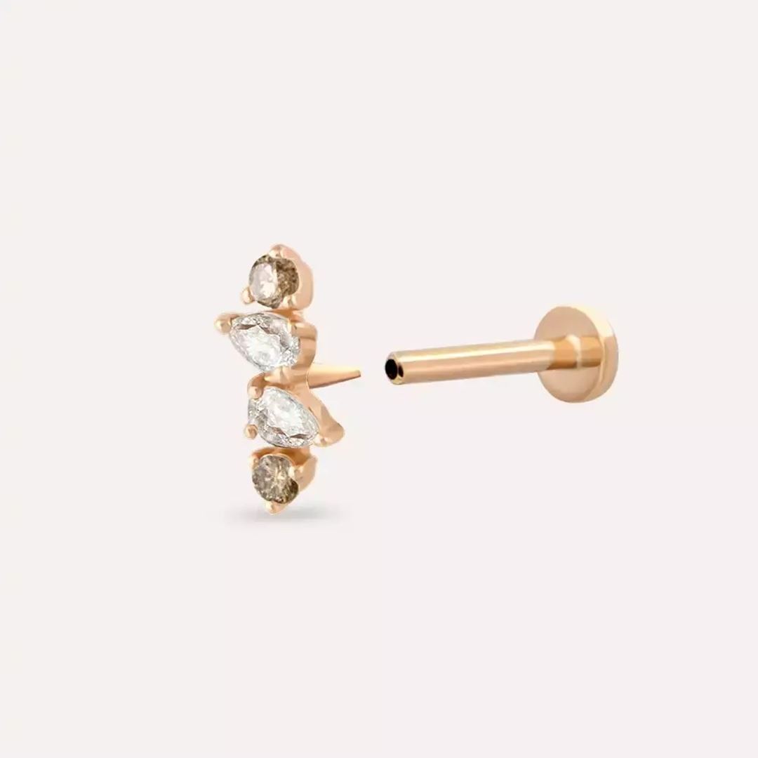 Brill Brown Pırlanta Taşlı Rose Altın Piercing