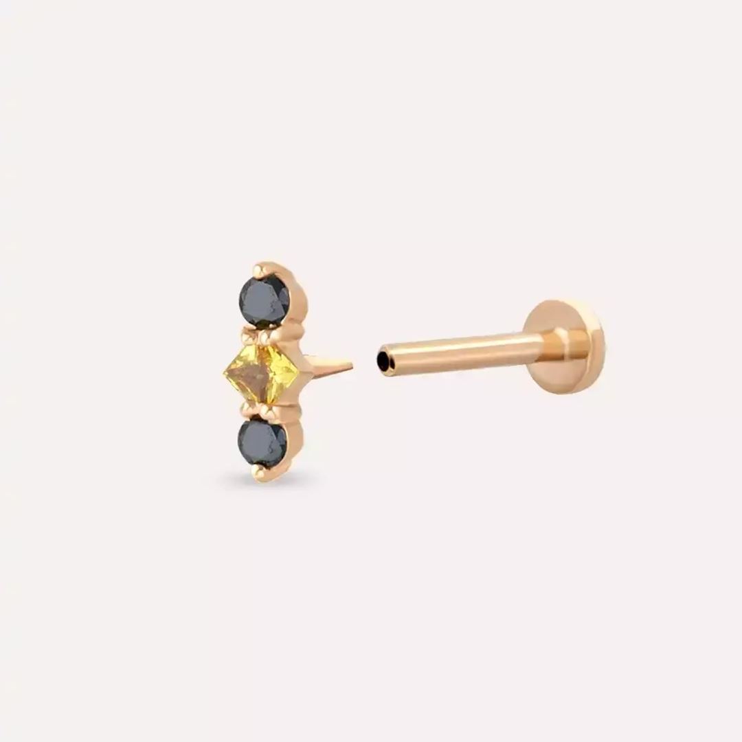 Tress Multicolor Safir ve Siyah Pırlanta Taşlı Rose Altın Piercing