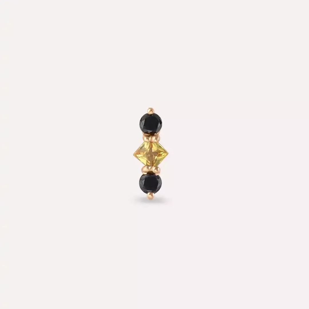 Tress Multicolor Safir ve Siyah Pırlanta Taşlı Rose Altın Piercing