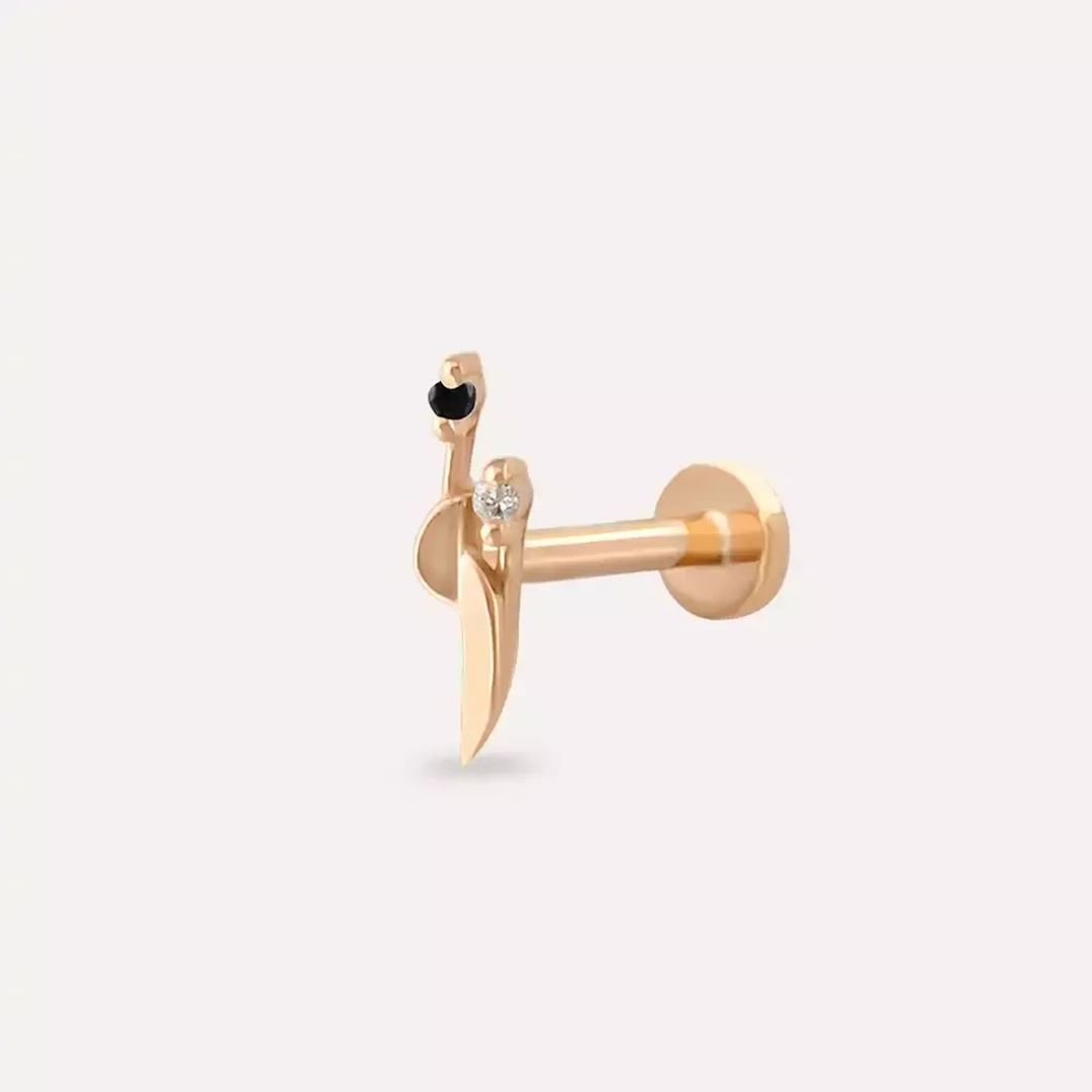 Tiara Siyah Pırlanta Taşlı Rose Altın Piercing