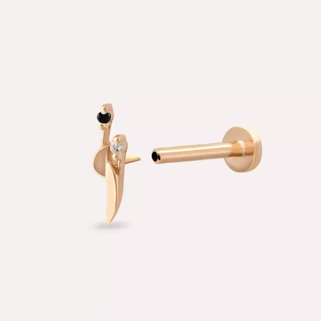 Tiara Siyah Pırlanta Taşlı Rose Altın Piercing