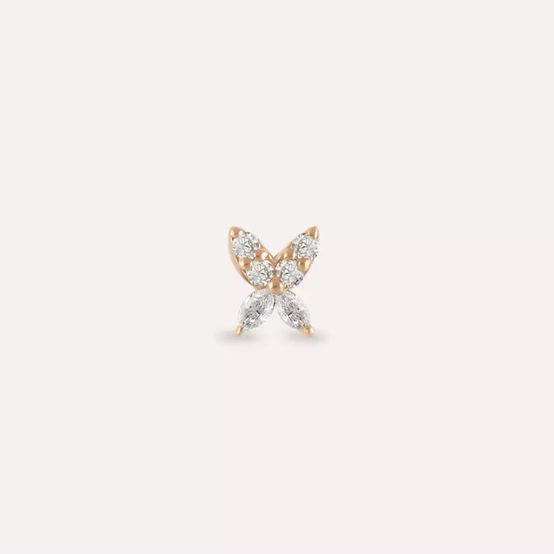 Mini Pion Pırlanta Taşlı Rose Altın Piercing