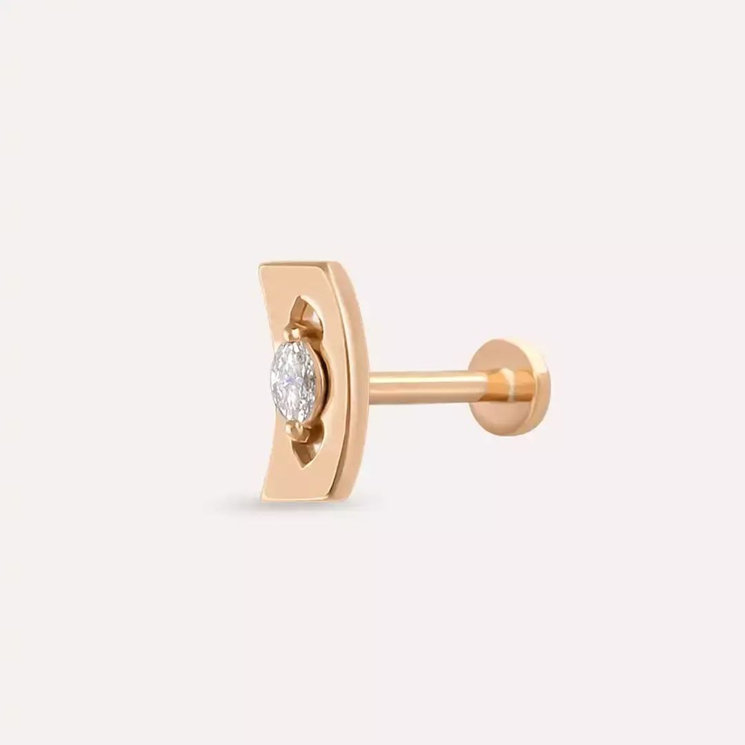 Noir Pırlanta Taşlı Rose Altın Piercing