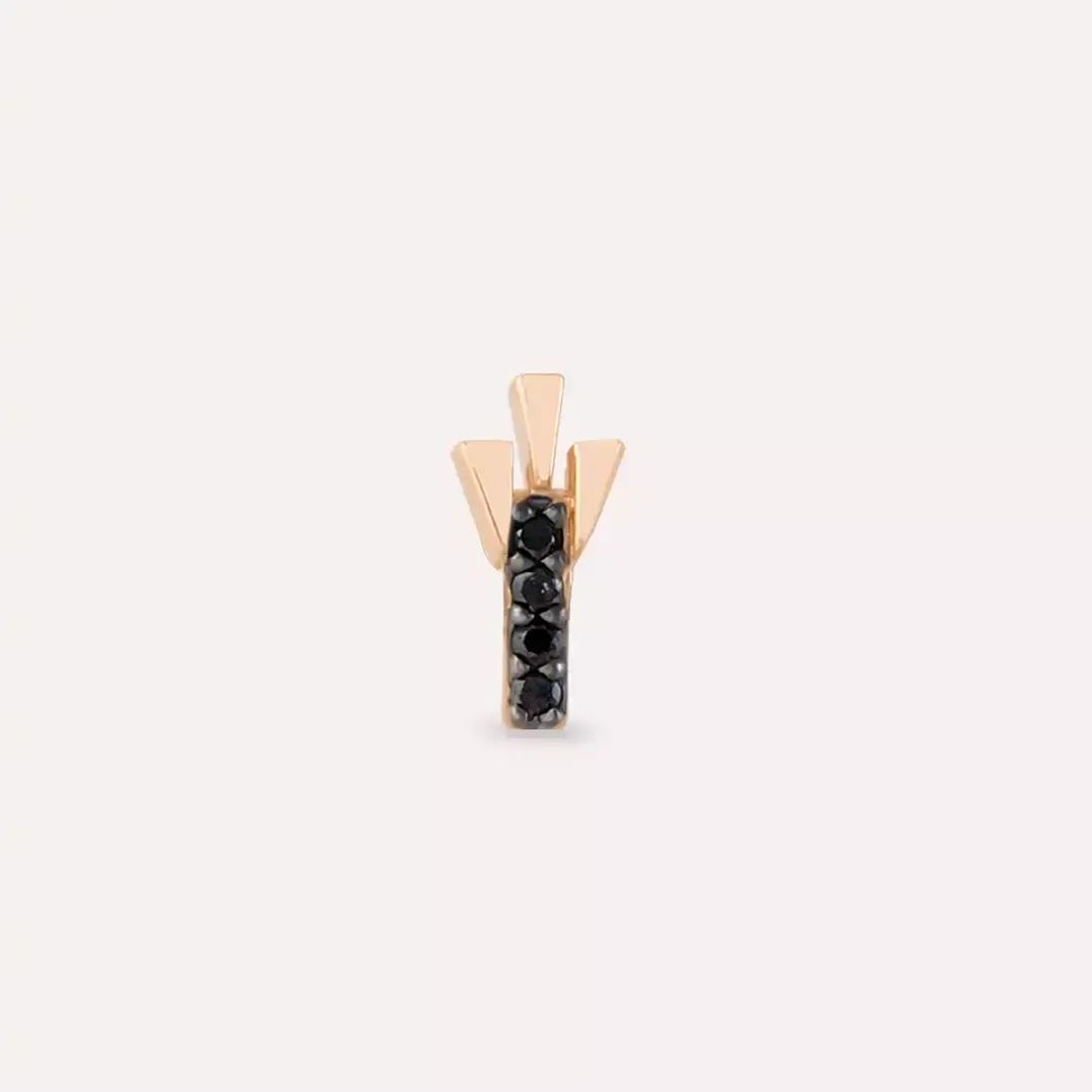 Stub Siyah Pırlanta Taşlı Rose Altın Piercing
