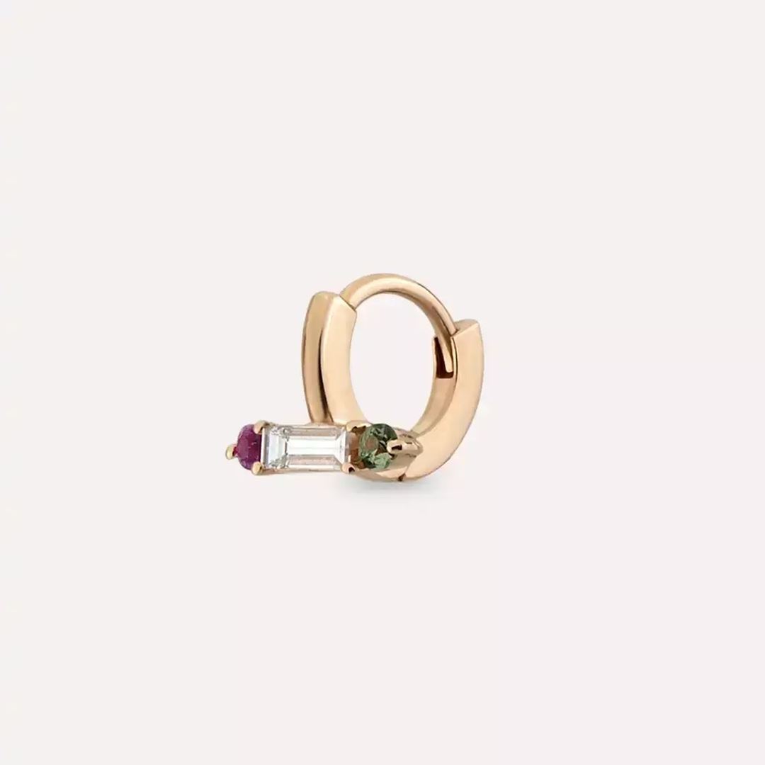 Linea Pırlanta, Purple ve Green Safir Taşlı Rose Altın Halka Piercing