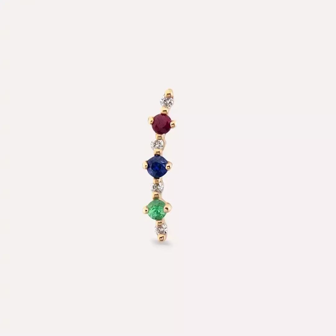 Hued Pırlanta, Safir, Yakut ve Zümrüt Taşlı Rose Altın Piercing