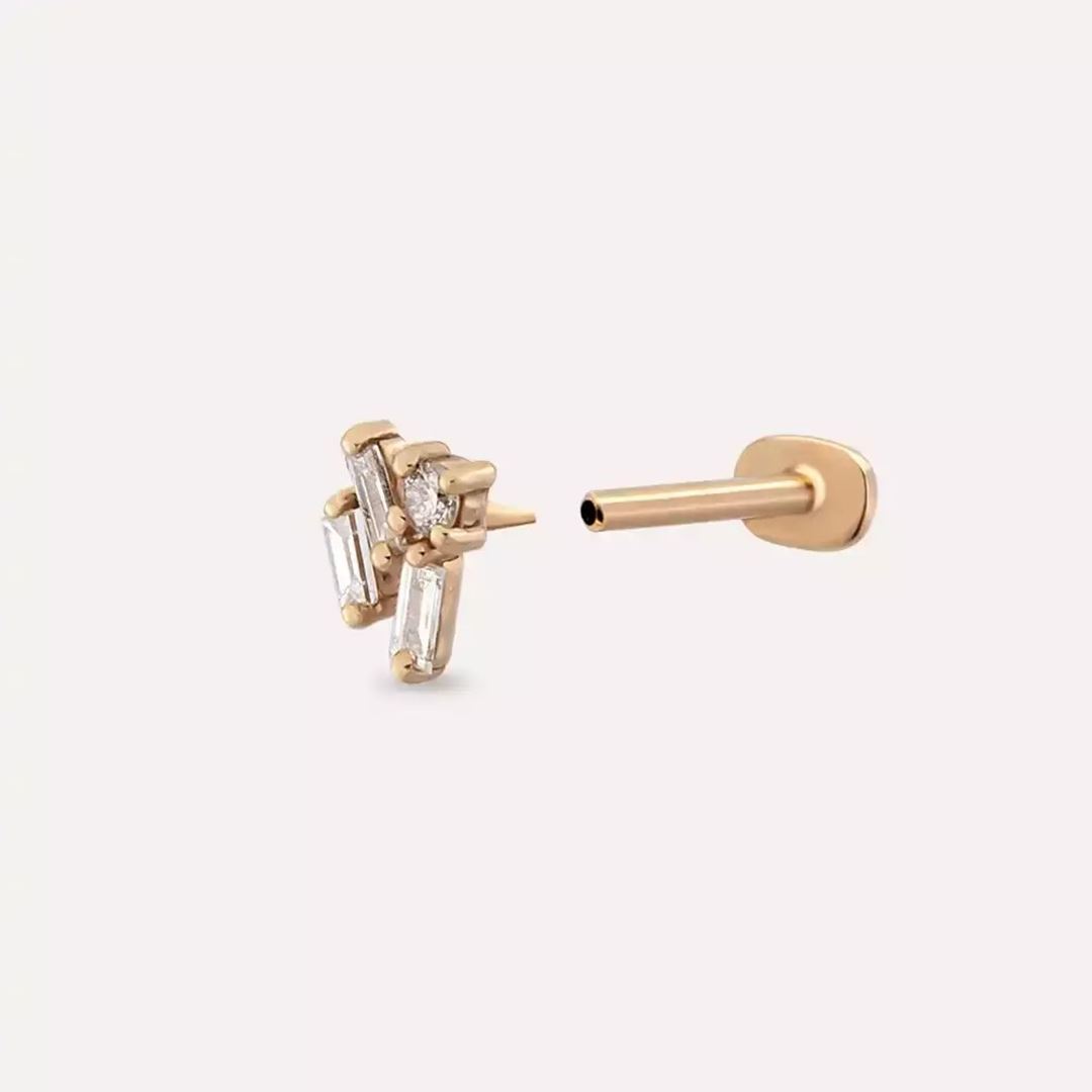 Ziva Pırlanta Taşlı Rose Altın Piercing