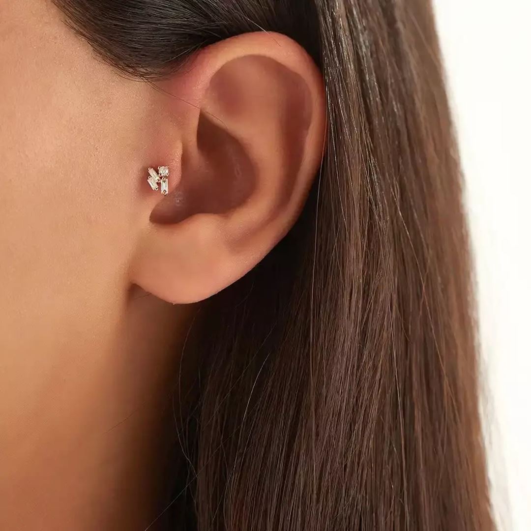Ziva Pırlanta Taşlı Rose Altın Piercing