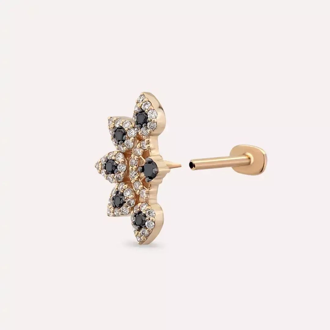 Sparkle Siyah Pırlanta Taşlı Rose Altın Piercing