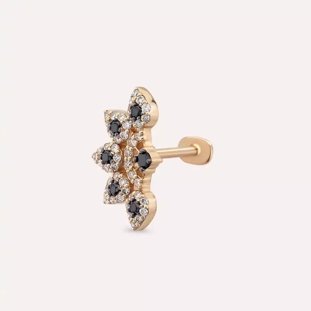 Sparkle Siyah Pırlanta Taşlı Rose Altın Piercing