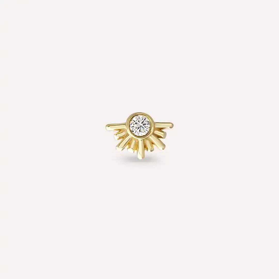 Sole Pırlanta Taşlı Sarı Altın Piercing