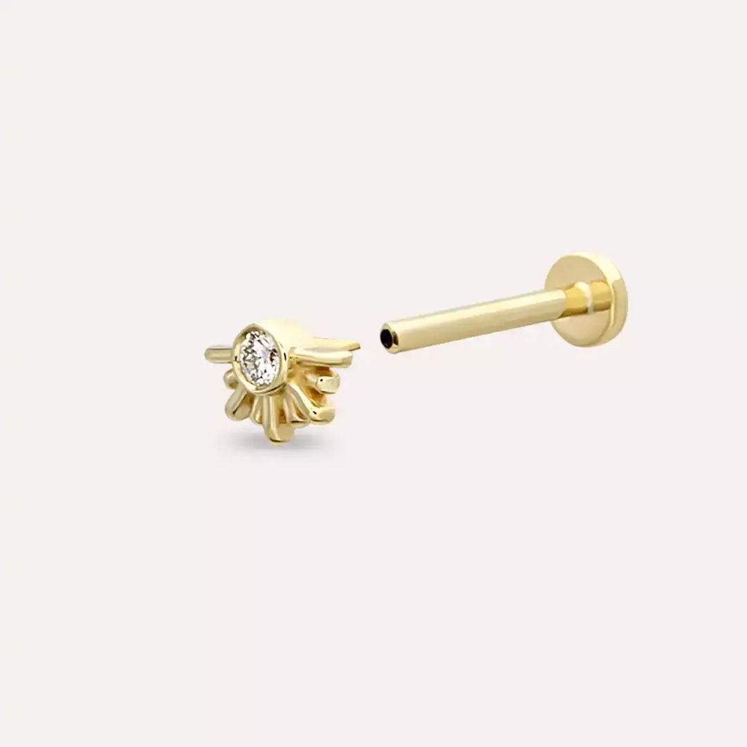 Sole Pırlanta Taşlı Sarı Altın Piercing