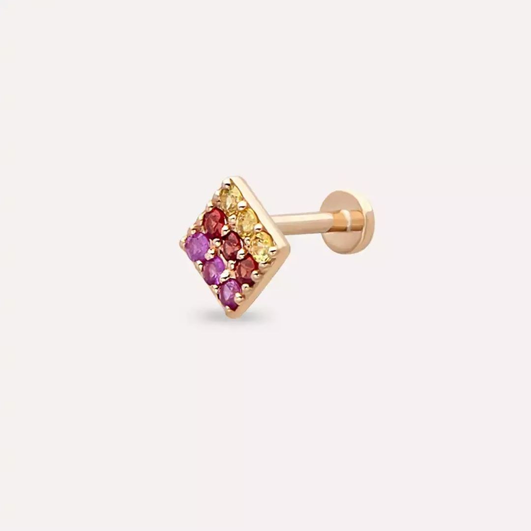 Enjoy Multicolor Safir Taşlı Rose Altın Piercing