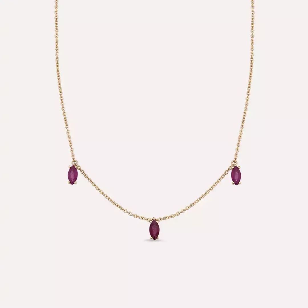 0.65 CT Markiz Kesim Yakut Taşlı Rose Altın Kolye