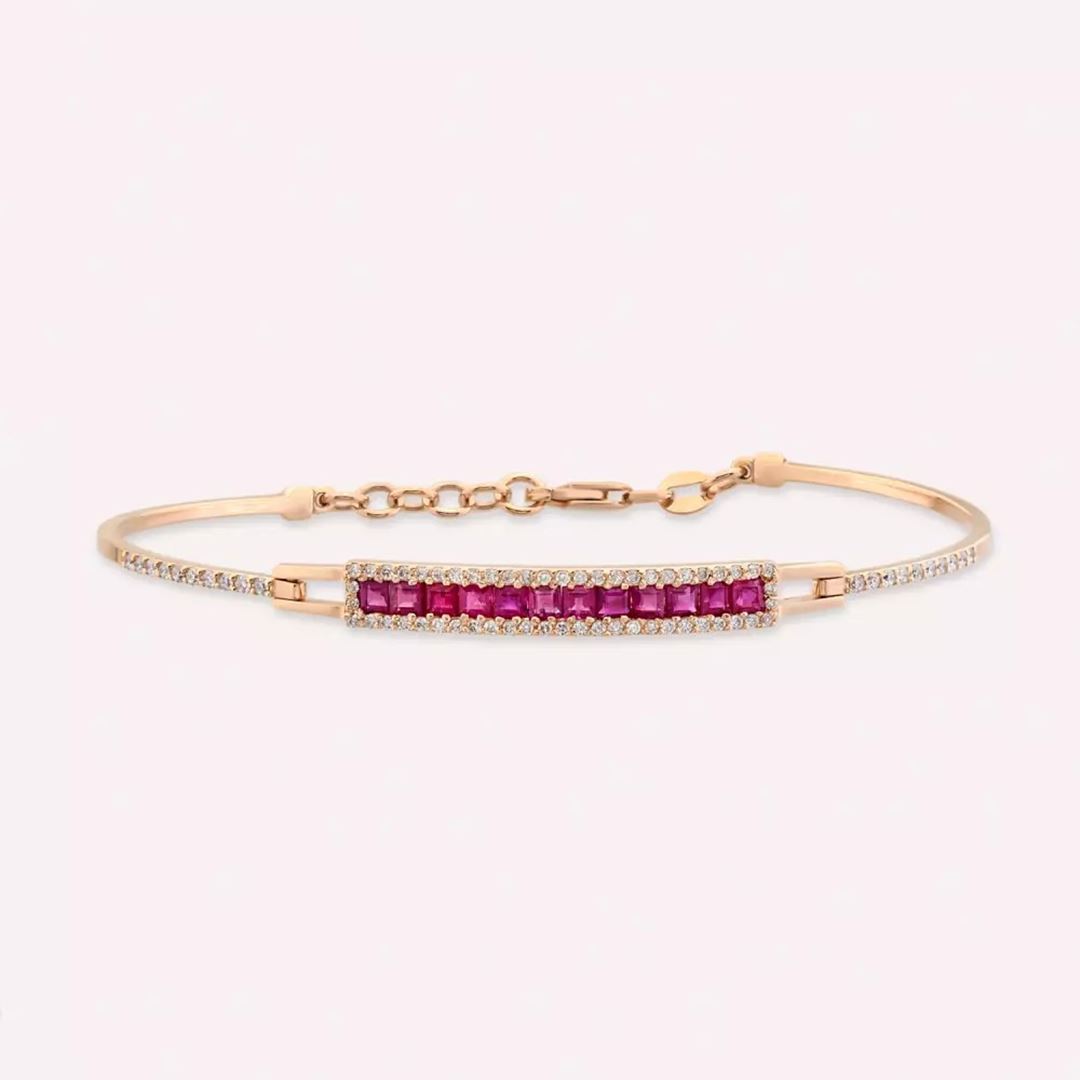 1.52 CT Yakut ve Pırlanta Taşlı Rose Altın Bileklik
