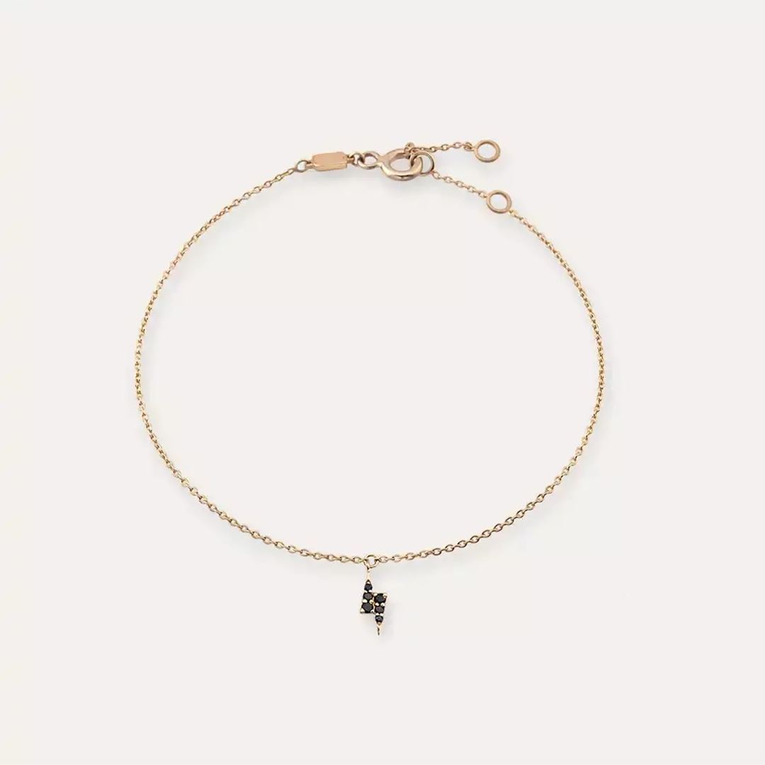 Bolt  Siyah Pırlanta Taşlı Rose Altın Halhal