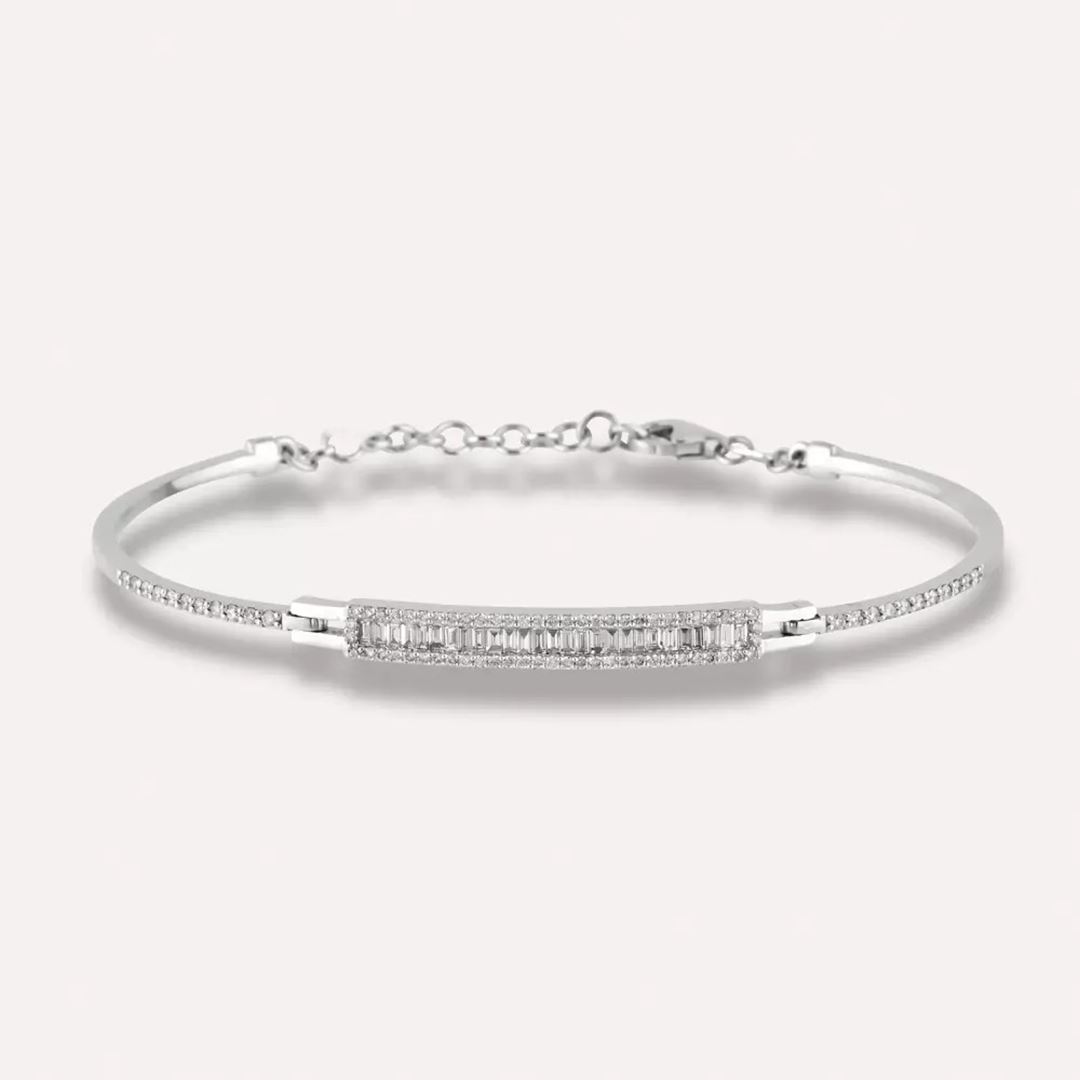 1.07 CT Baget Kesim Pırlanta Taşlı Beyaz Altın Bileklik