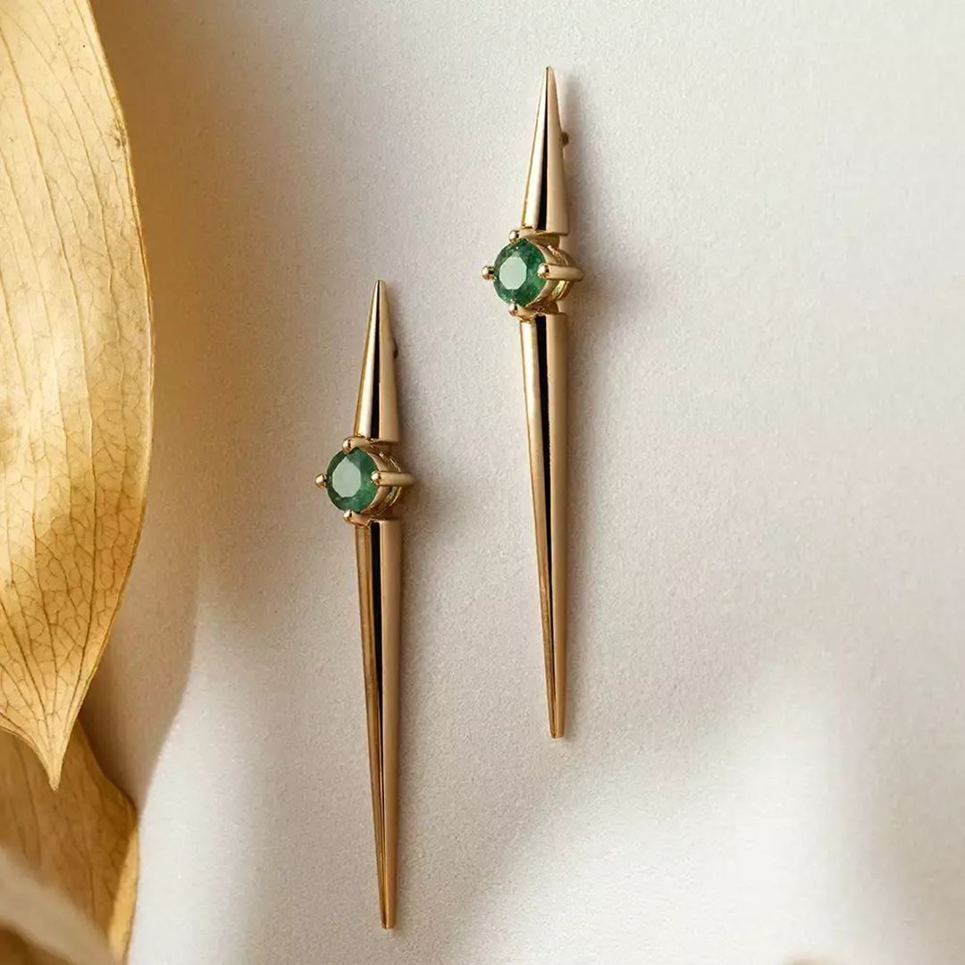 Filo Zümrüt Taşlı Rose Altın Küpe