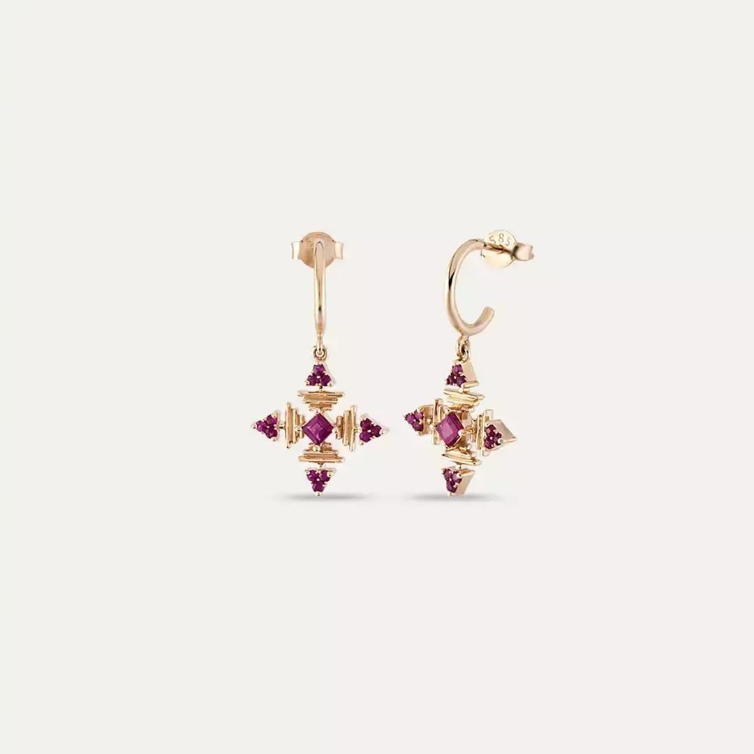 Gredi Yakut Taşlı Rose Altın Küpe