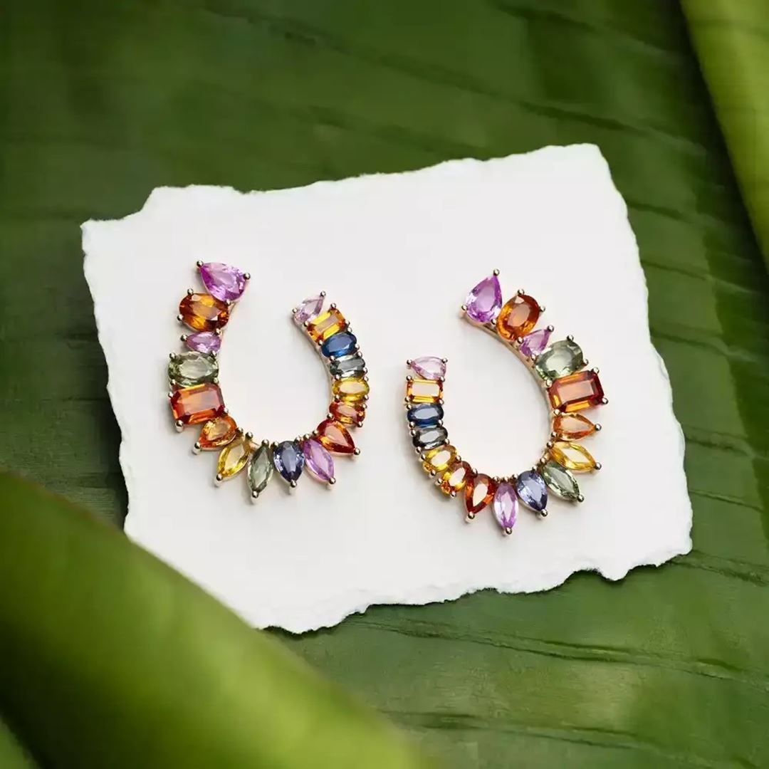 Confetti Multicolor Safir Taşlı Rose Altın Küpe