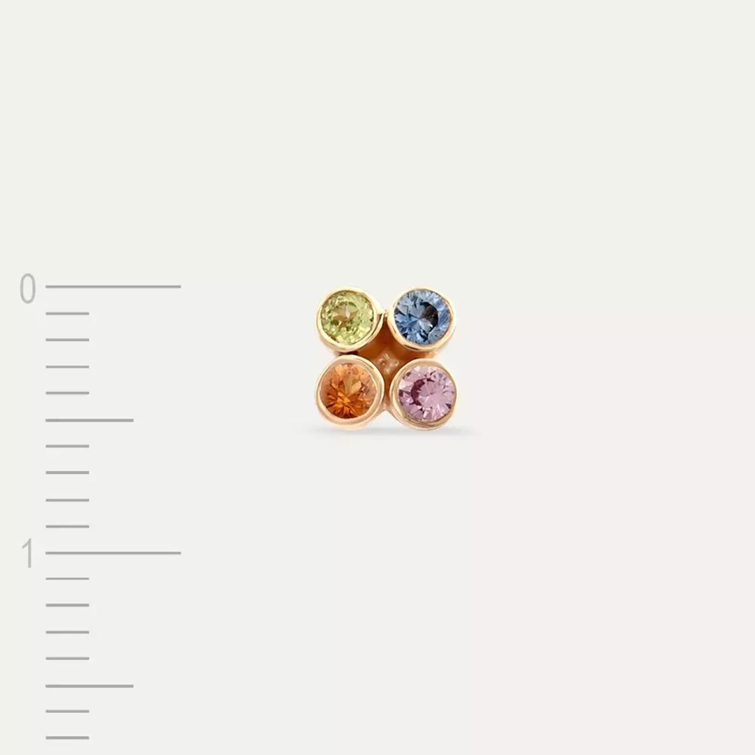Dots Frame Multicolor Safir Taşlı Rose Altın Tek Küpe