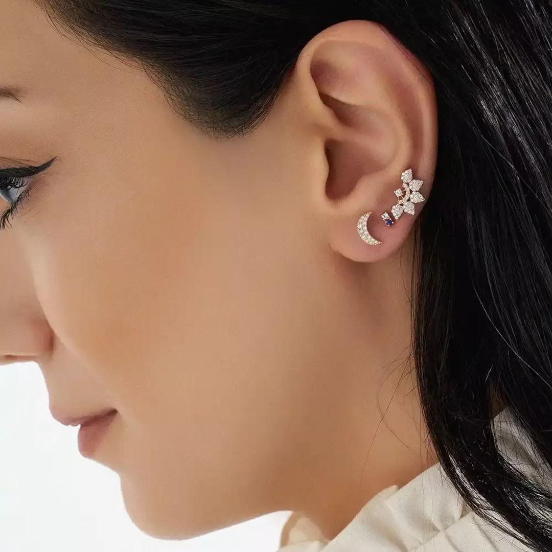 Sparkle Pırlanta Taşlı Rose Altın Tek Küpe